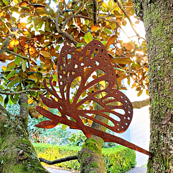 Sculptured Garden - Corten Steel Tree Stake- Monarch Butterfly - Image 3